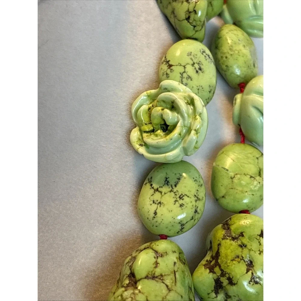 Artisan Apple Green Mineral Gaspeite Nugget Rose Southwest Statement Necklace